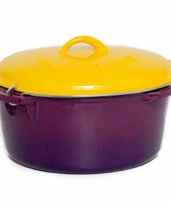 Cajun Classic Cast Iron Cookware Enamel Coated Purple & Gold Dutch Oven - 9 Quart