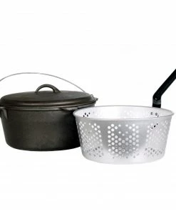Cajun Classic Seasoned Cast Iron Dutch Oven Pot & Basket - 9 Quart Cast Iron Cookware