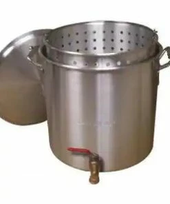 King Kooker Stock Pots Aluminum Boiling Pot With Drain Valve, Basket And Lid 120 Qt
